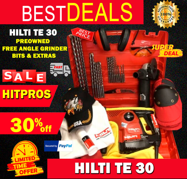 HILTI TE 30, PREOWNED , FREE ANGLE GRINDER, BITS, EXTRAS