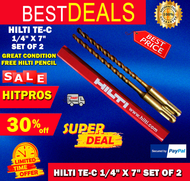 HILTI TE-C 1/4" X 7", SET OF 2, PREOWNED, GREAT CONDITION, FREE PENCIL,FAST SHIP