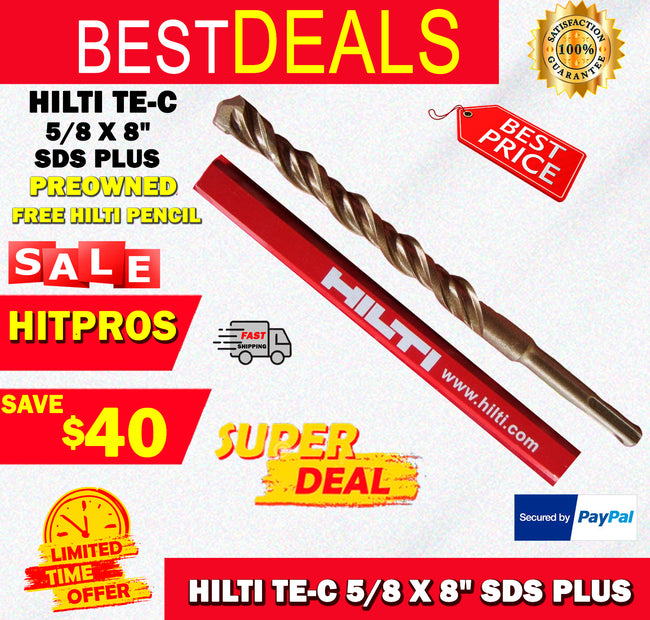 HILTI TE-C 5/8 x 8", SDS PLUS, PREOWNED,FREE HILTI PENCIL,L@@K, FAST SHIPPING