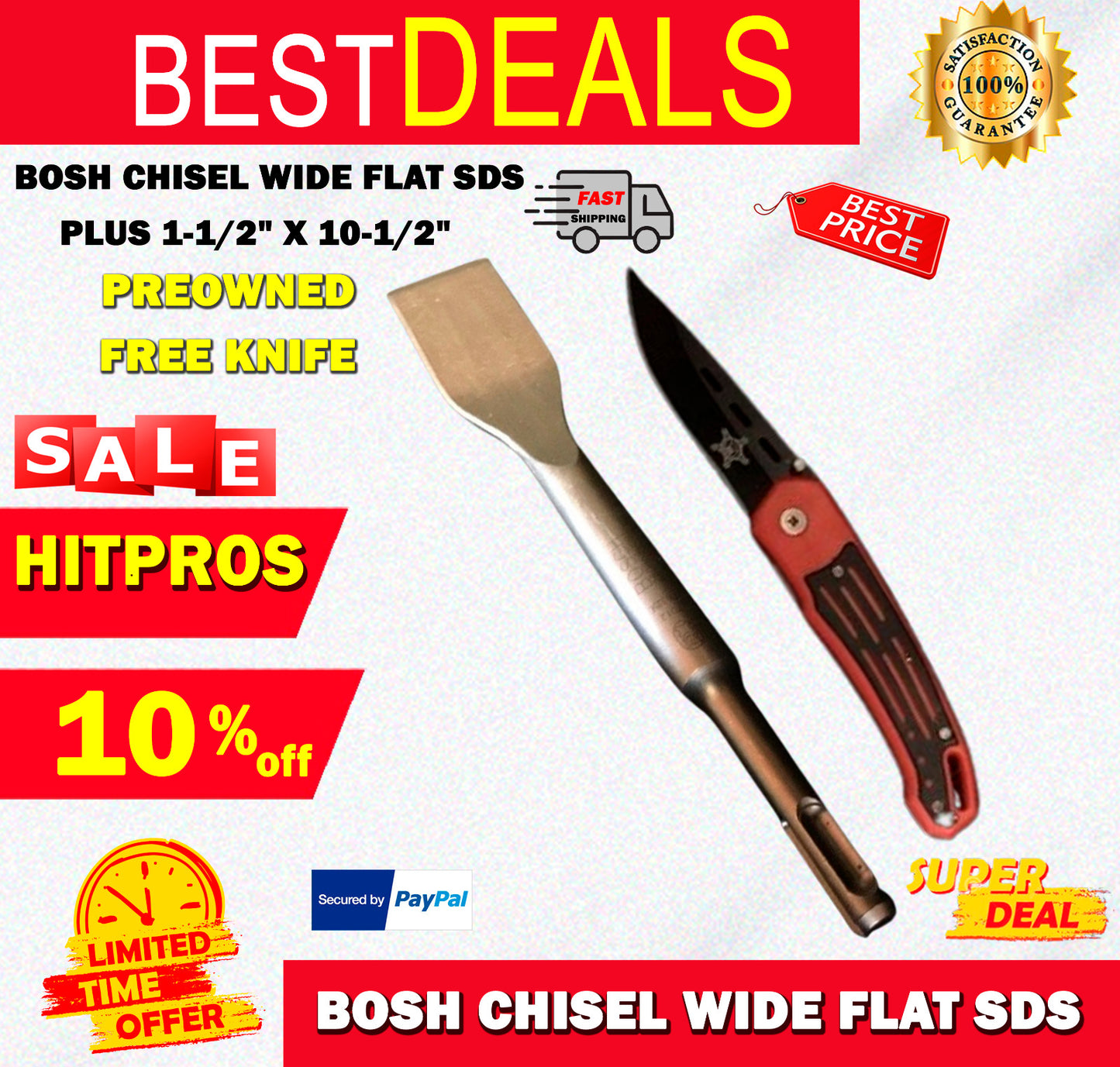 BOSH CHISEL WIDE FLAT SDS PLUS 1-1/2" X 10-1/2"