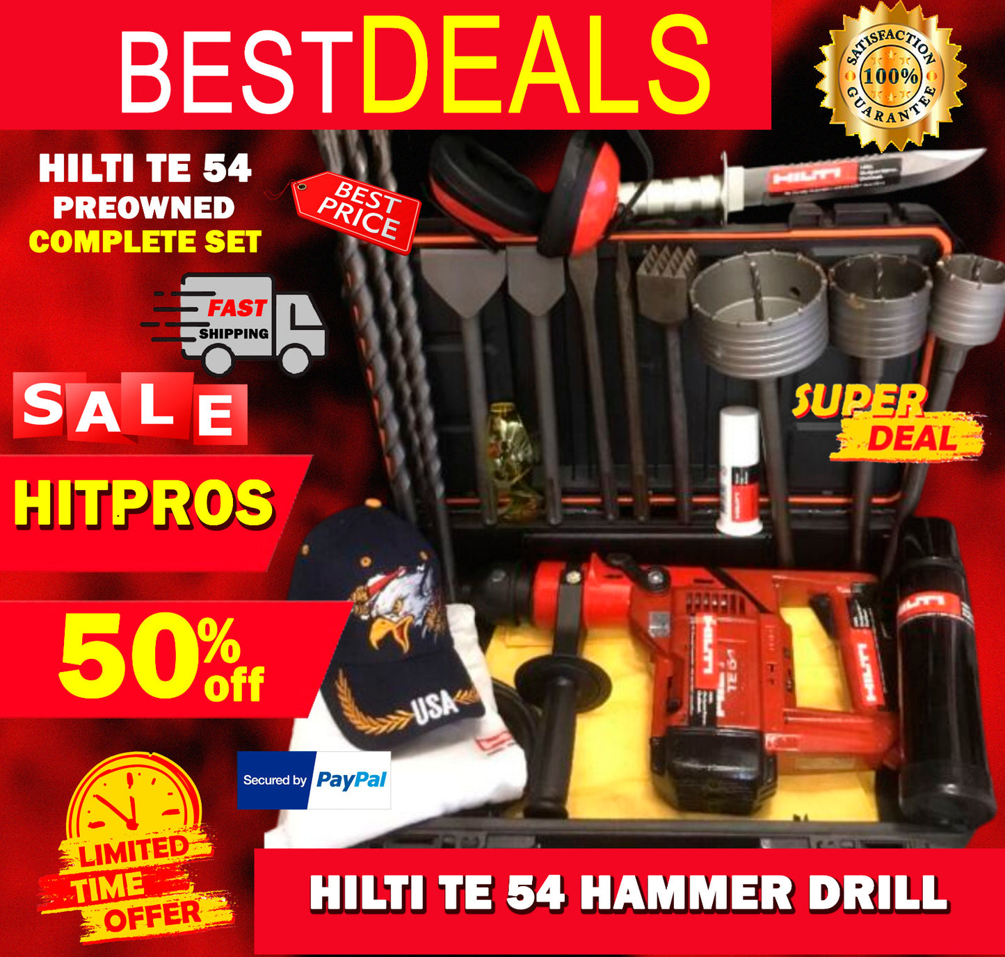 HILTI TE 54 DRILL, PREOWNED, FREE THERMO, BITS, CHISELS, EXTRAS, FAST SHIP