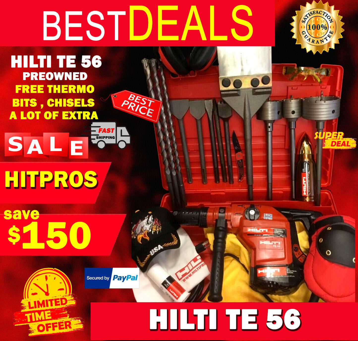 HILTI TE 56, PREOWNED, FREE THERMO, BITS, CHISELS, A LOT OF EXTRA , FAST SHIP