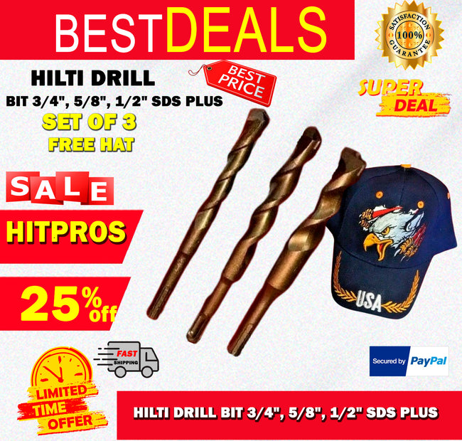 HILTI DRILL BIT 3/4", 5/8", 1/2" SDS PLUS, SET OF 3