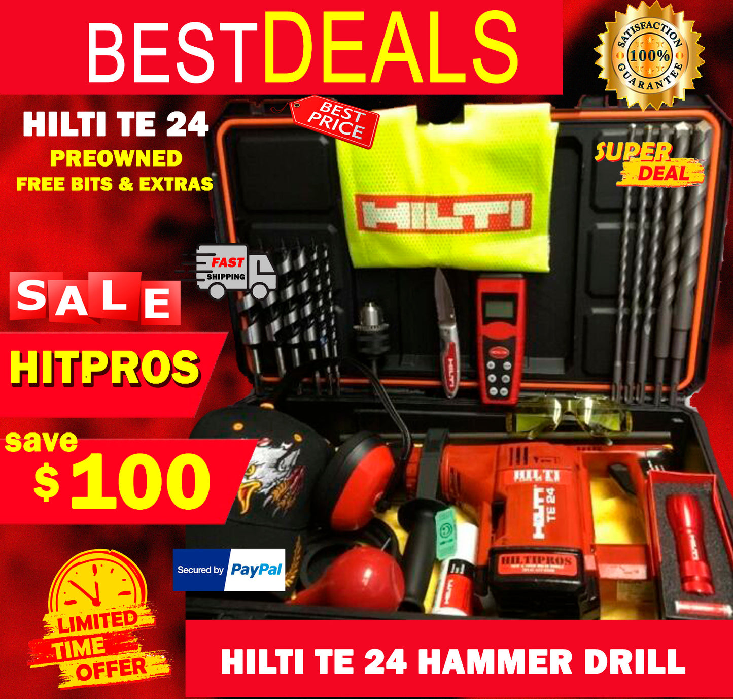 HILTI TE 24 , PREOWNED EXCELLENT CONDITION Free Bits Knife Hat Laser Vest