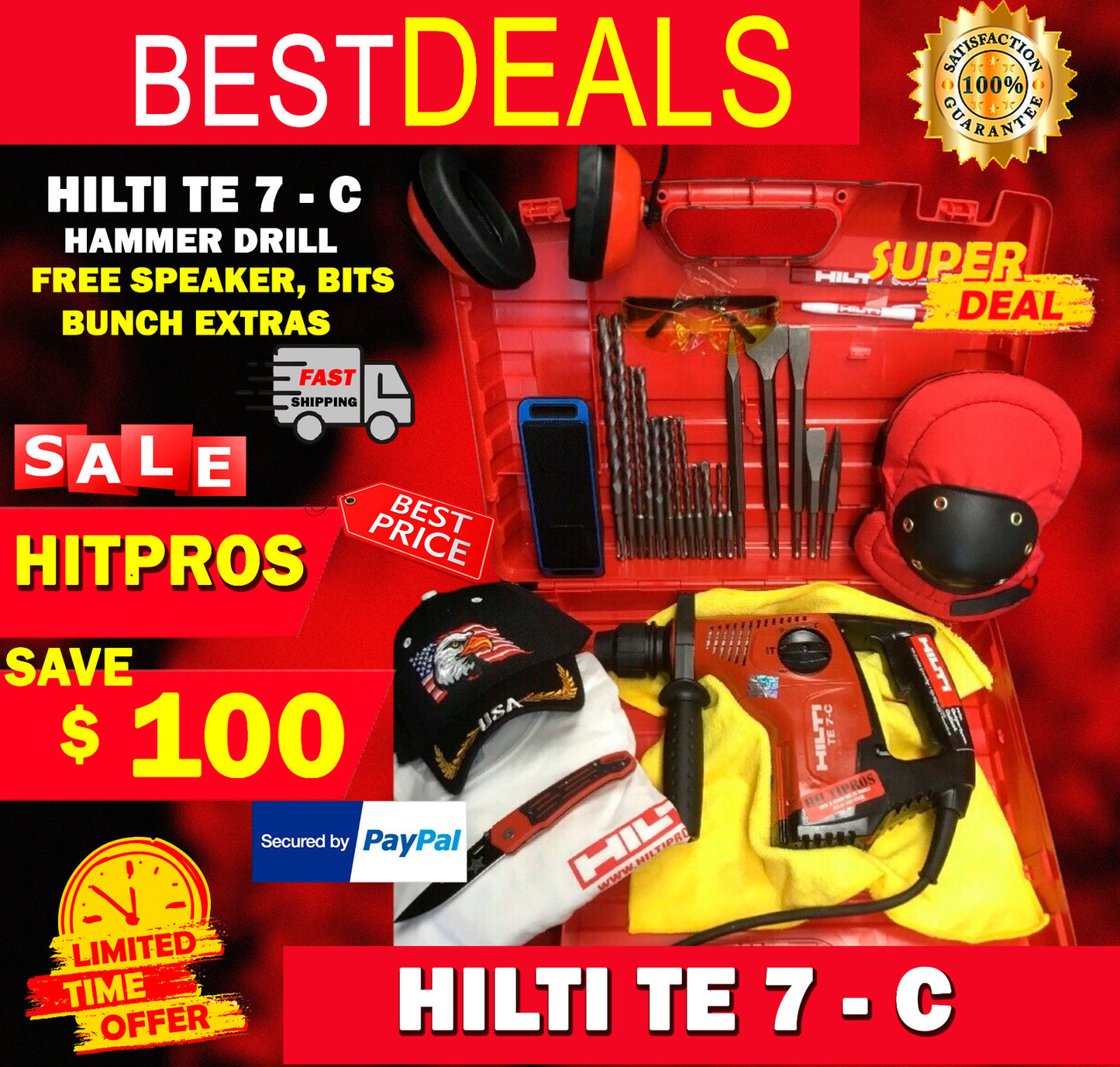 HILTI TE 7-C HAMMER DRILL, PREWONED, FREE SPEAKER, BITS, BUNCH EXTRAS, FAST SHIP