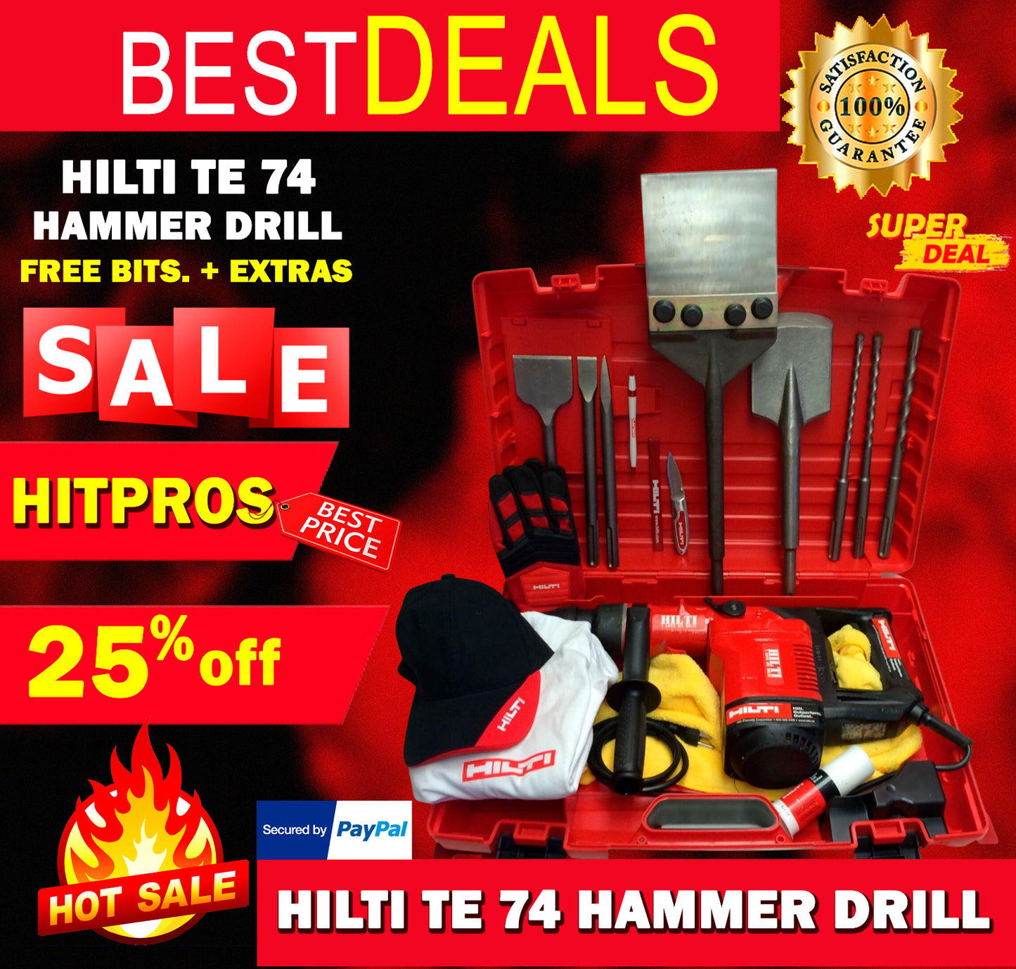 HILTI TE 74 PREOWNED, FREE BITS, CHISELS, HILTI HAT