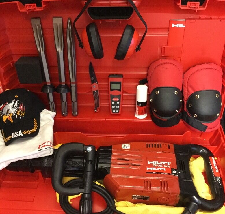 HILTI TE 905 AVR, PREOWNED, FREE LASER METER, CHISELS, PLUS EXTRAS, FAST SHIP