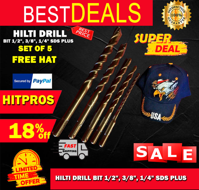 HILTI DRILL BIT 1/2", 3/8", 1/4" SDS PLUS, SET OF 5,