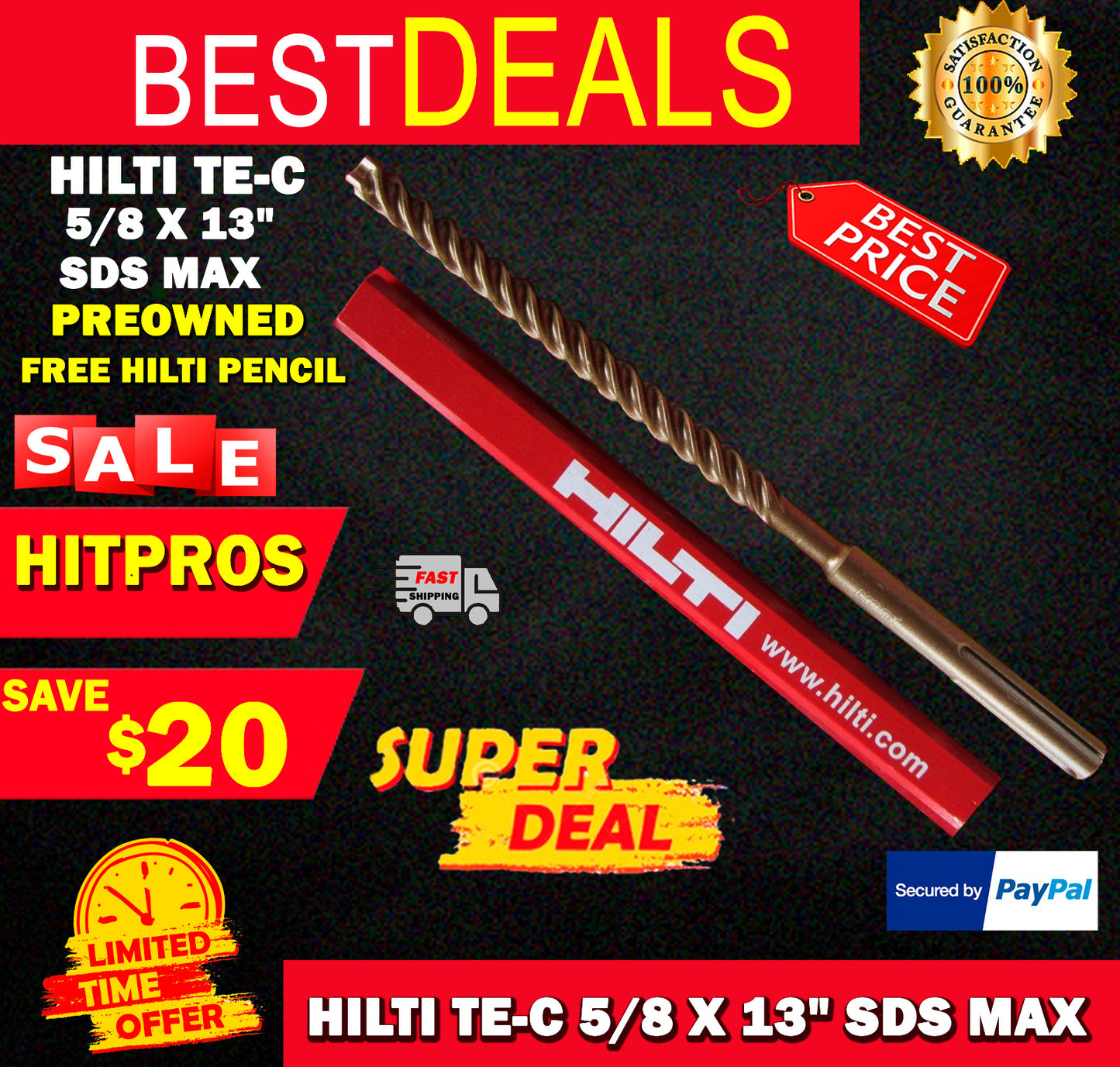 HILTI TE-C 5/8 x 13", SDS MAX, PREOWNED, FREE HILTI PENCIL, FAST SHIPPING