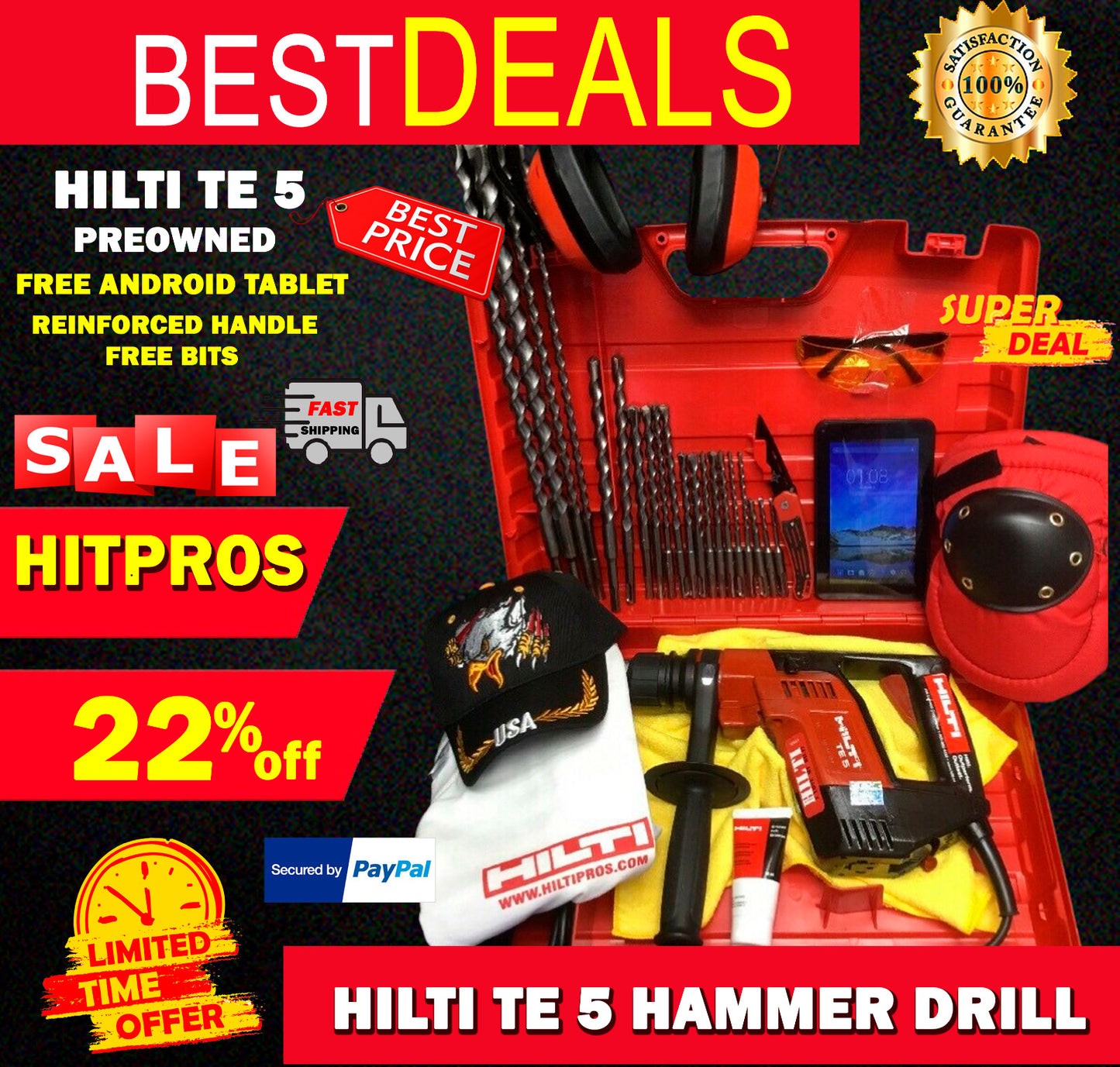 HILTI TE 5 PREOWNED, FREE ANDROID TABLET, REINFORCED HANDLE, BIT