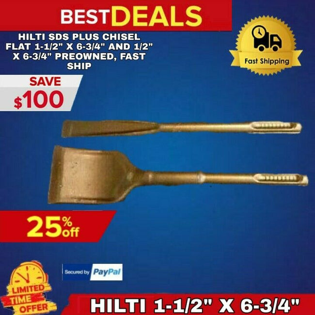 HILTI SDS PLUS CHISEL FLAT 1-1/2" X 6-3/4" AND 1/2" X 6-3/4" PREOWNED