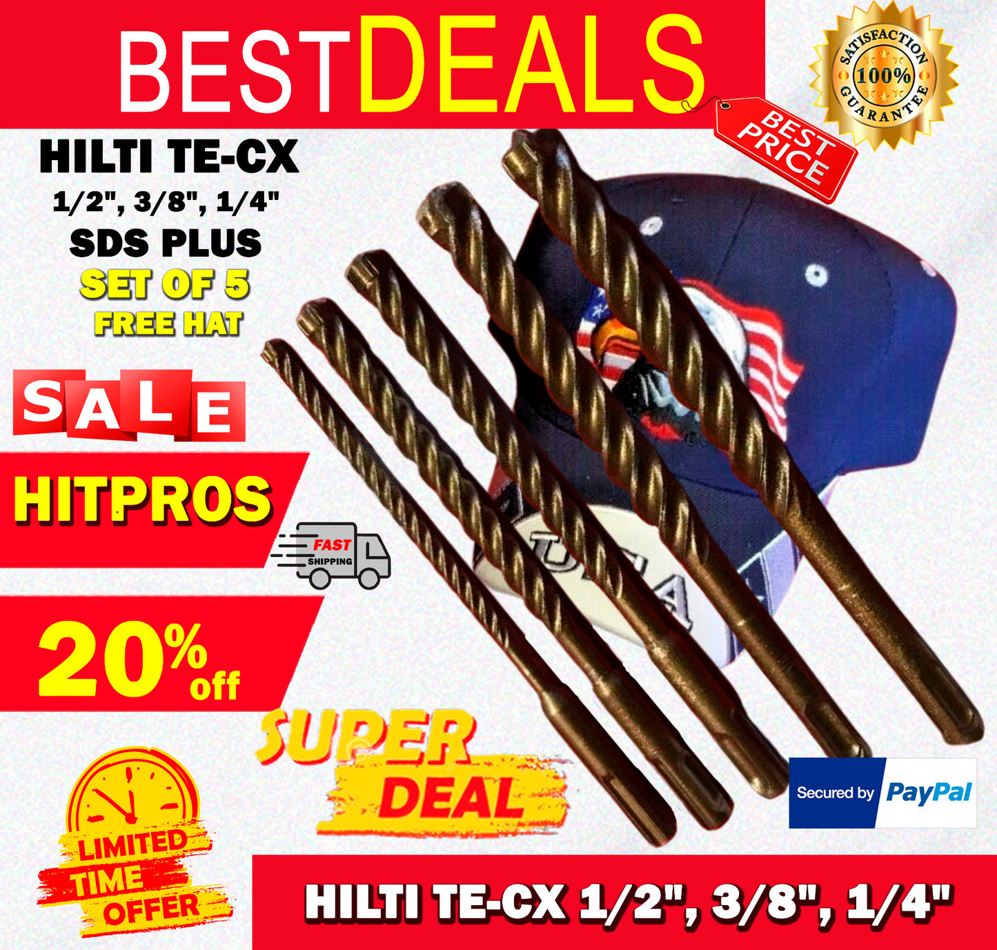 HILTI TE-CX 1/2", 3/8", 1/4" SDS PLUS, L@@K, SET OF 5, PREOWNED, FAST SHIPPING