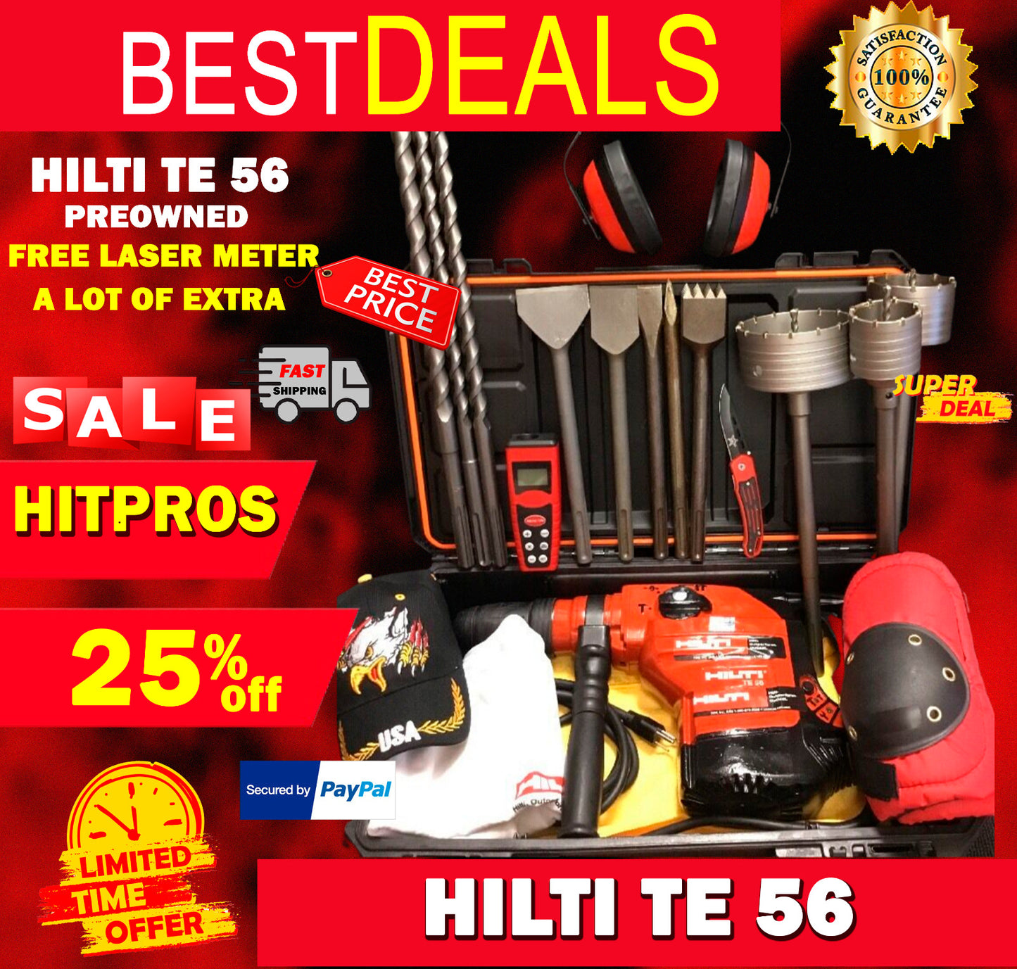 HILTI TE 56, PREOWNED, FREE LASER METER, EXTRA ITEMS, FAST SHIP