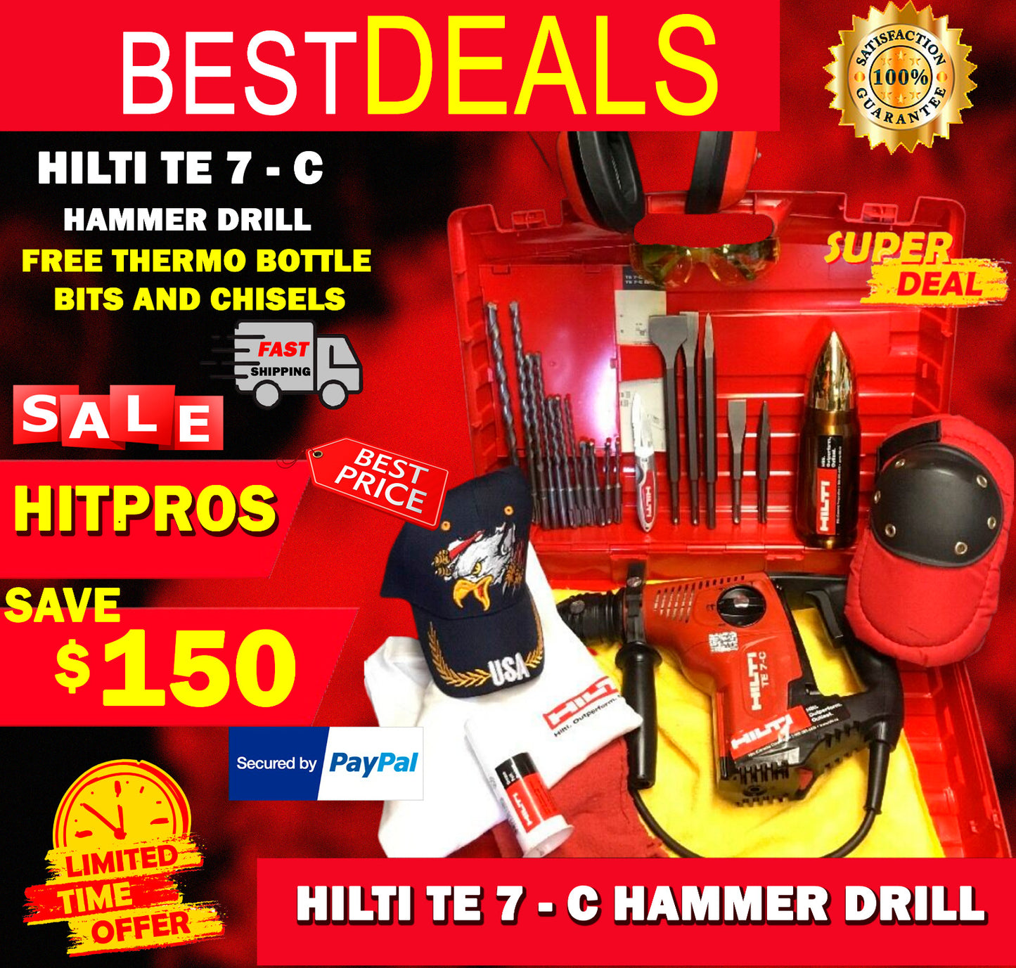 HILTI TE 7-C, PREOWNED, FREE THERMO BOTTLE, BITS AND CHISELS