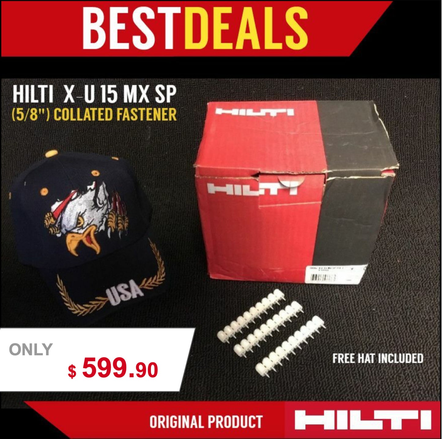 HILTI X-U 15 MX SP (5/8") Collated Fastener, Box 1000 Units, Free Hat, Fast Ship