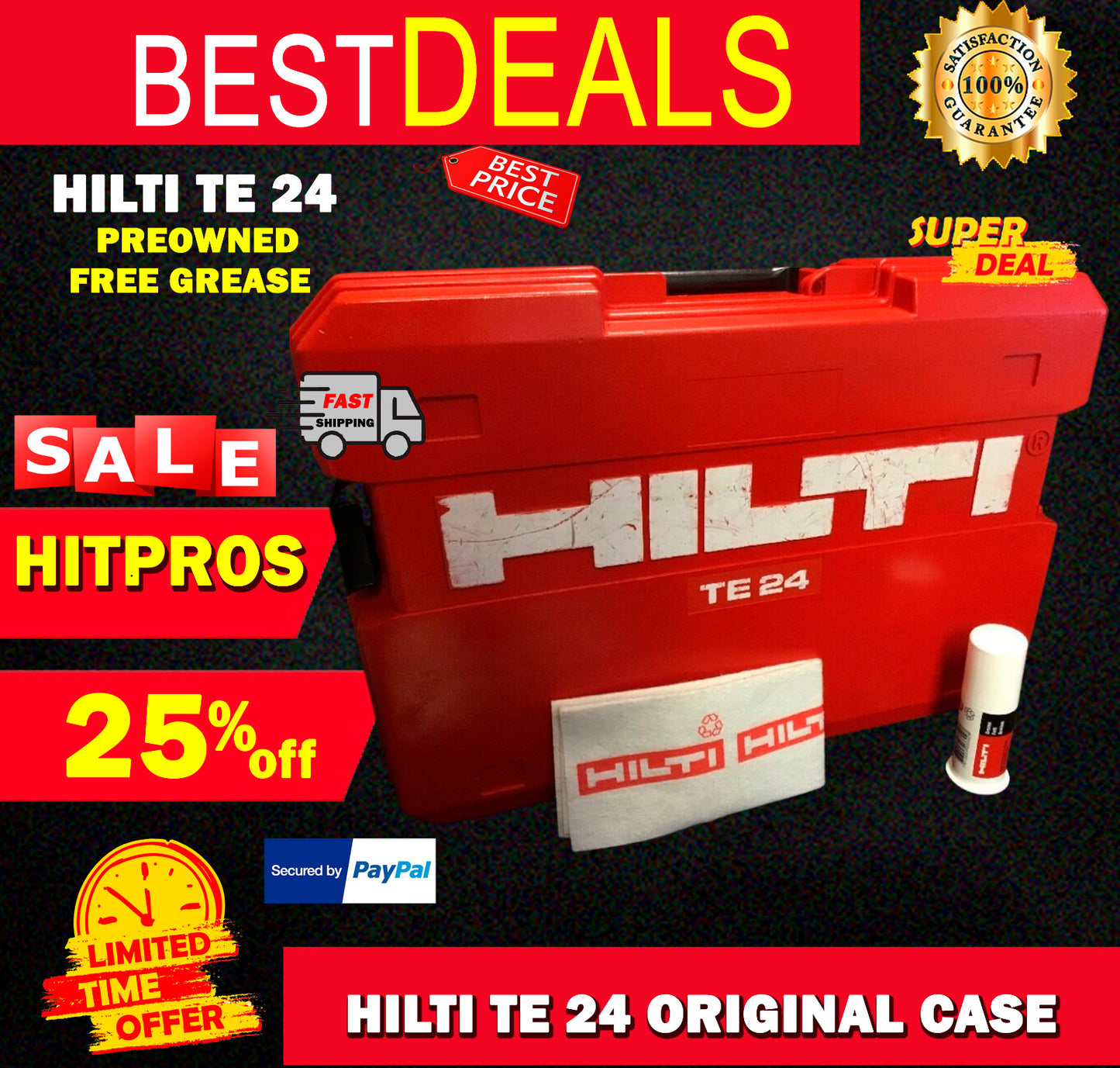 HILTI TE 24 CASE,  PREOWNED, ORIGINAL, FREE HILTI GREASE INCLUDED