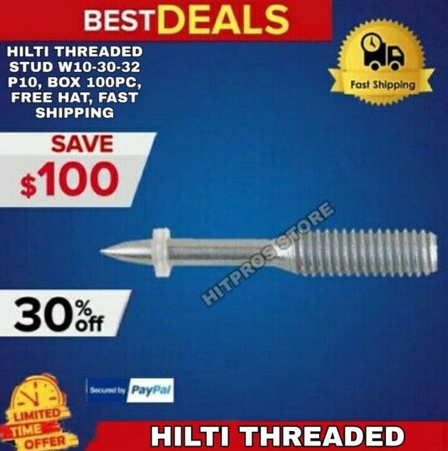 HILTI THREADED STUD W10-30-32 P10, BOX 100PC, FREE HAT, FAST SHIPPING