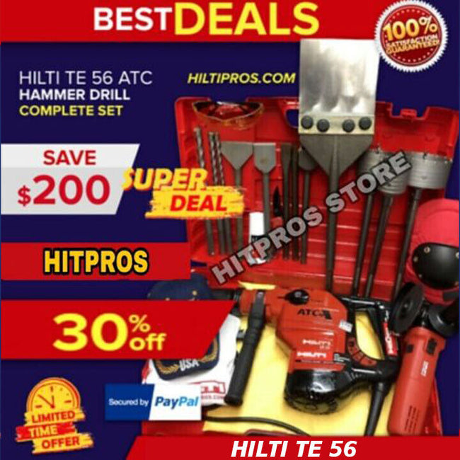 HILTI TE 56, PREOWNED, FREE HILTI GRINDER , BITS, A LOT OF EXTRA , FAST SHIP