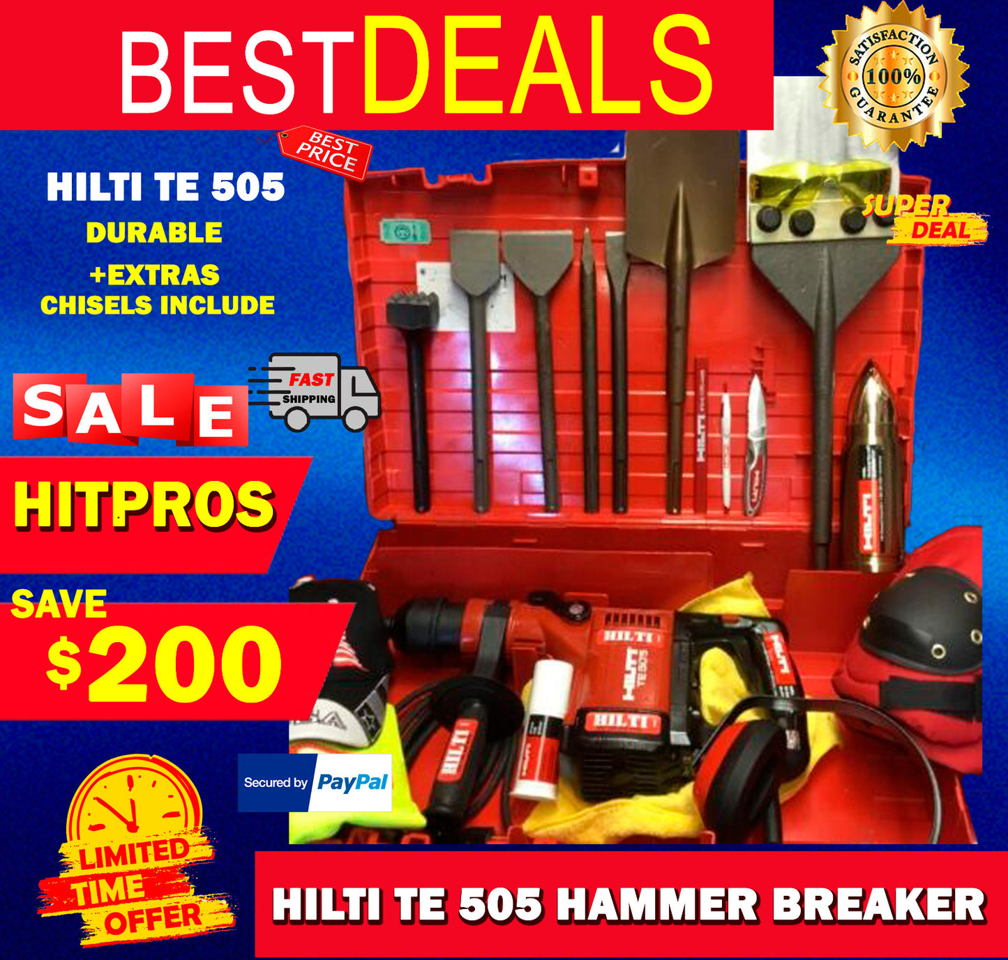 HILTI TE 505, L@@K, BREAKER, CHISELS INCLUDE, FREE EXTRAS, DURABLE, FAST SHIP