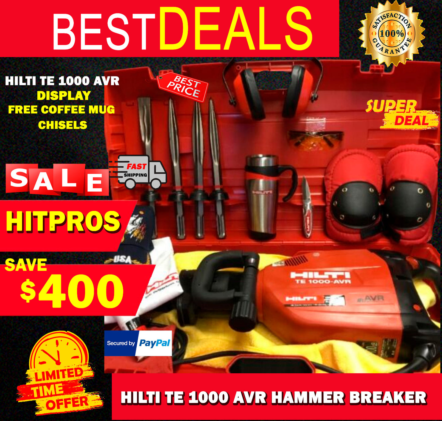 HILTI TE 1000 AVR HAMMER BREAKER, DISPLAY, FREE COFFEE MUG, CHISELS