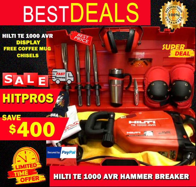 HILTI TE 1000 AVR HAMMER BREAKER, DISPLAY, FREE COFFEE MUG, CHISELS