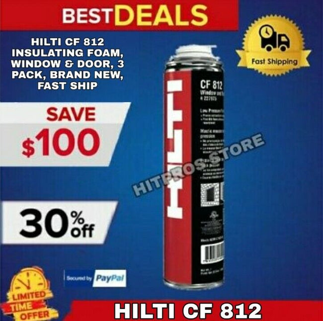 HILTI CF 812 INSULATING FOAM, WINDOW & DOOR, 3 PACK, BRAND NEW