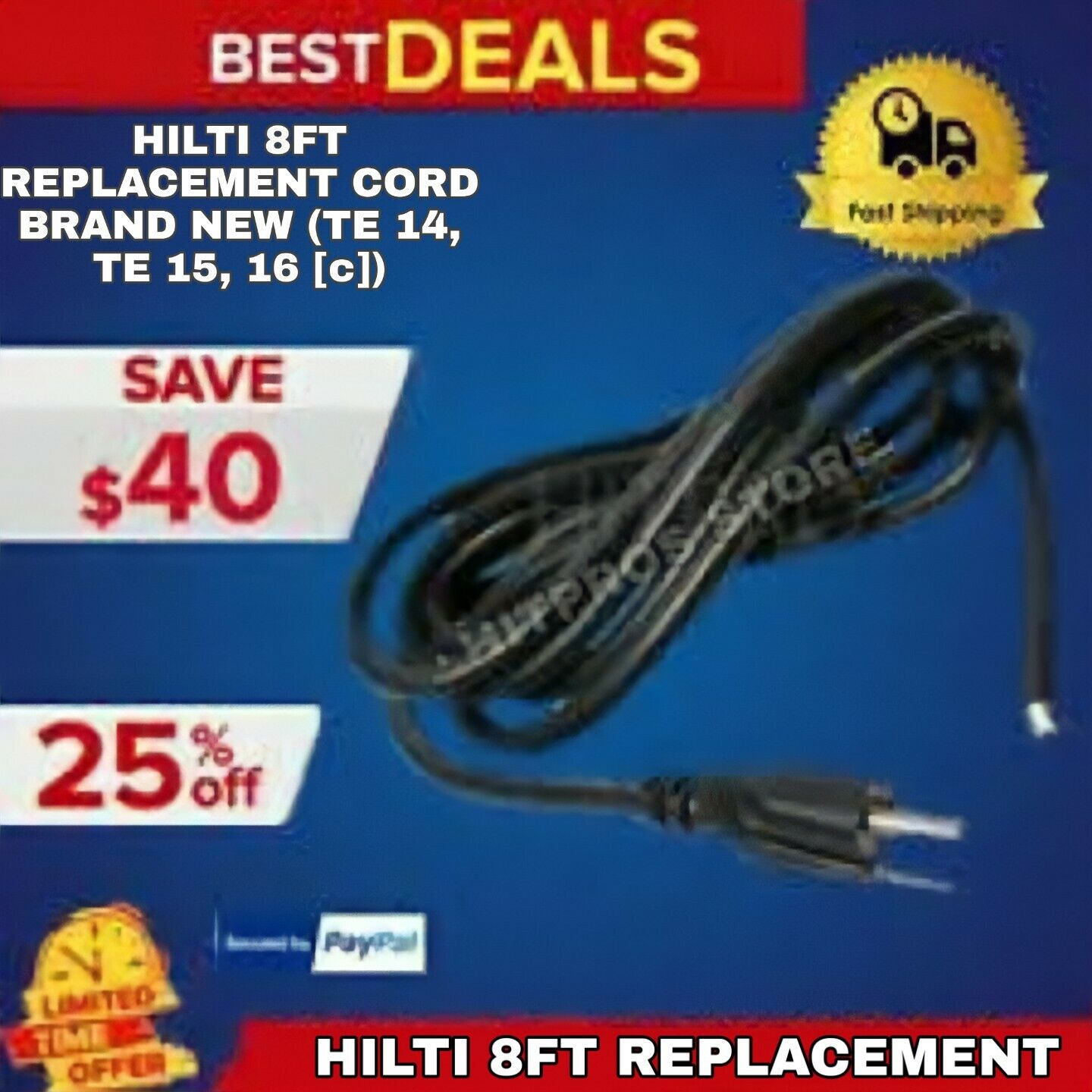 HILTI 8FT REPLACEMENT CORD, BRAND NEW (TE 14, TE 15, TE 16)