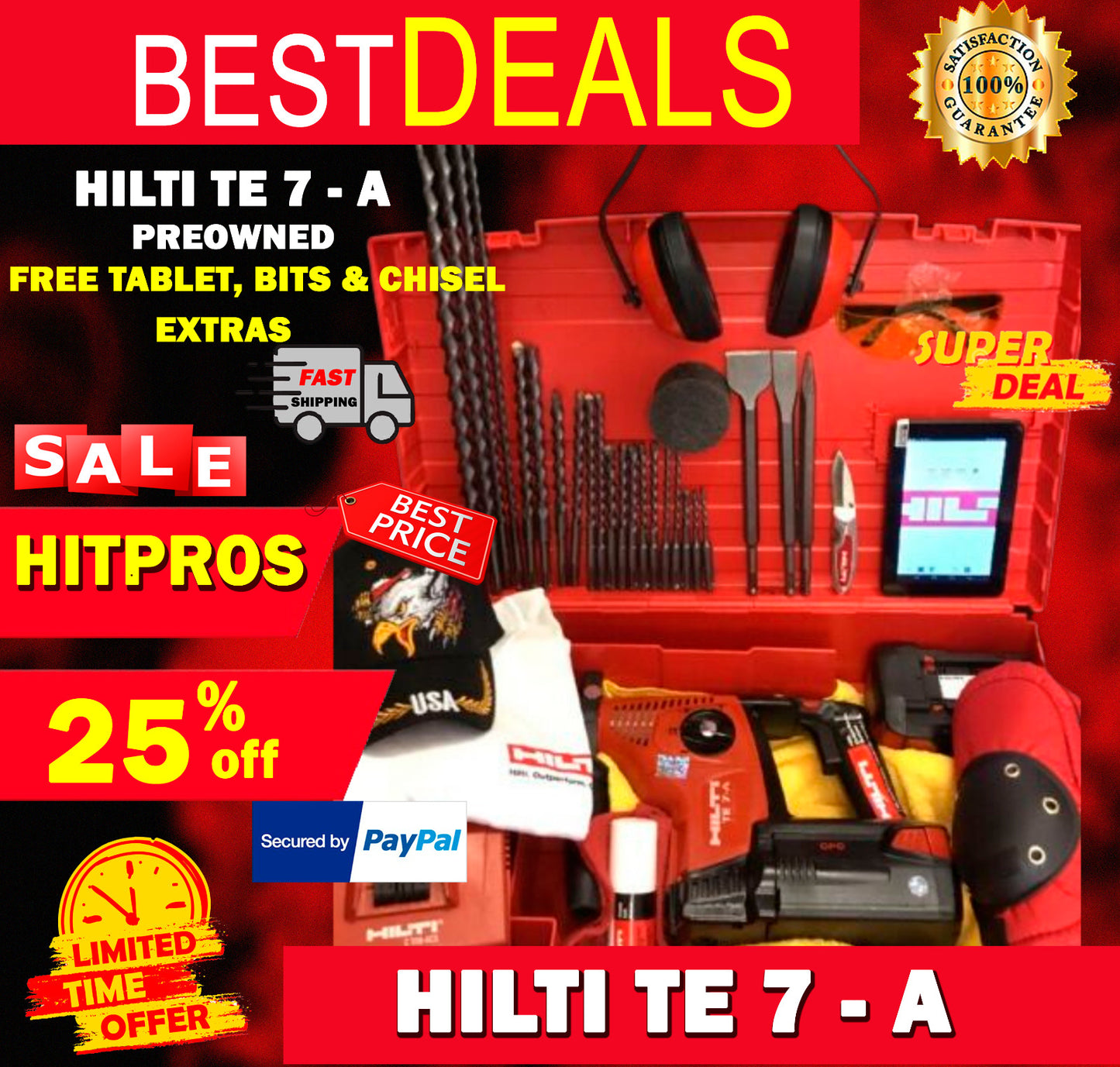 HILTI TE 7-A PREOWNED, FREE TABLET, BITS, CHISEL, EXTRAS