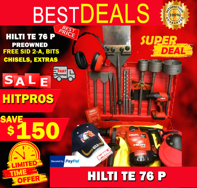 HILTI TE 76P HAMMER, PREOWNED, FREE SID 2-A, BITS, CHISELS, EXTRAS, FAST SHIP