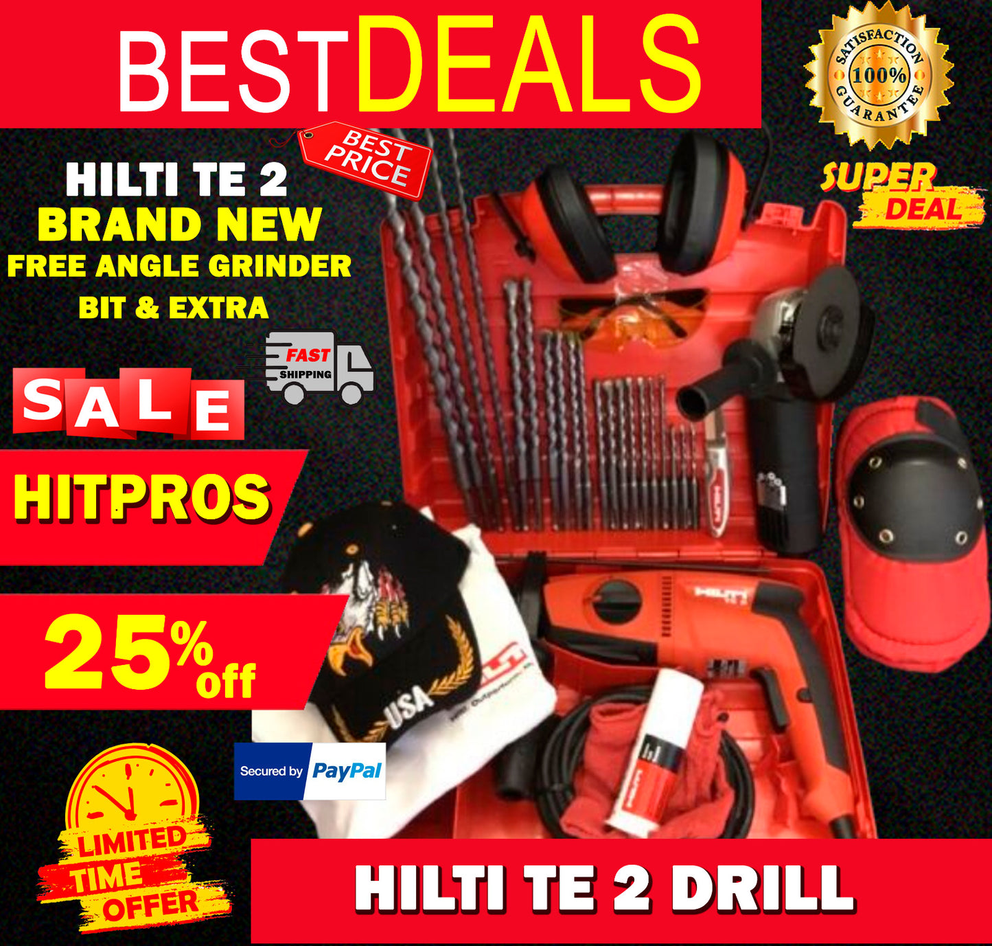 HILTI TE 2 DRILL, BRAND NEW, FREE ANGLE GRINDER, BITS AND EXTRAS