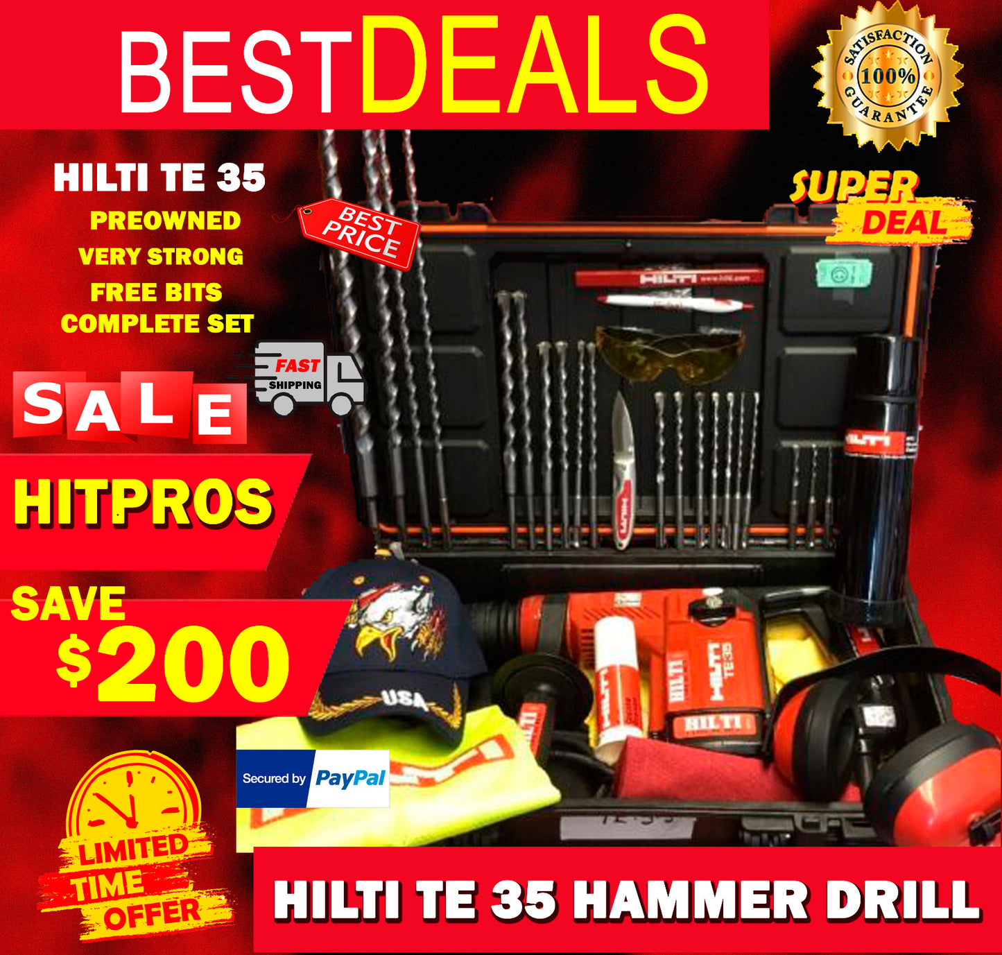 HILTI TE 35 HAMMER DRILL ,PREOWNED, VERY STRONG, FREE BITS