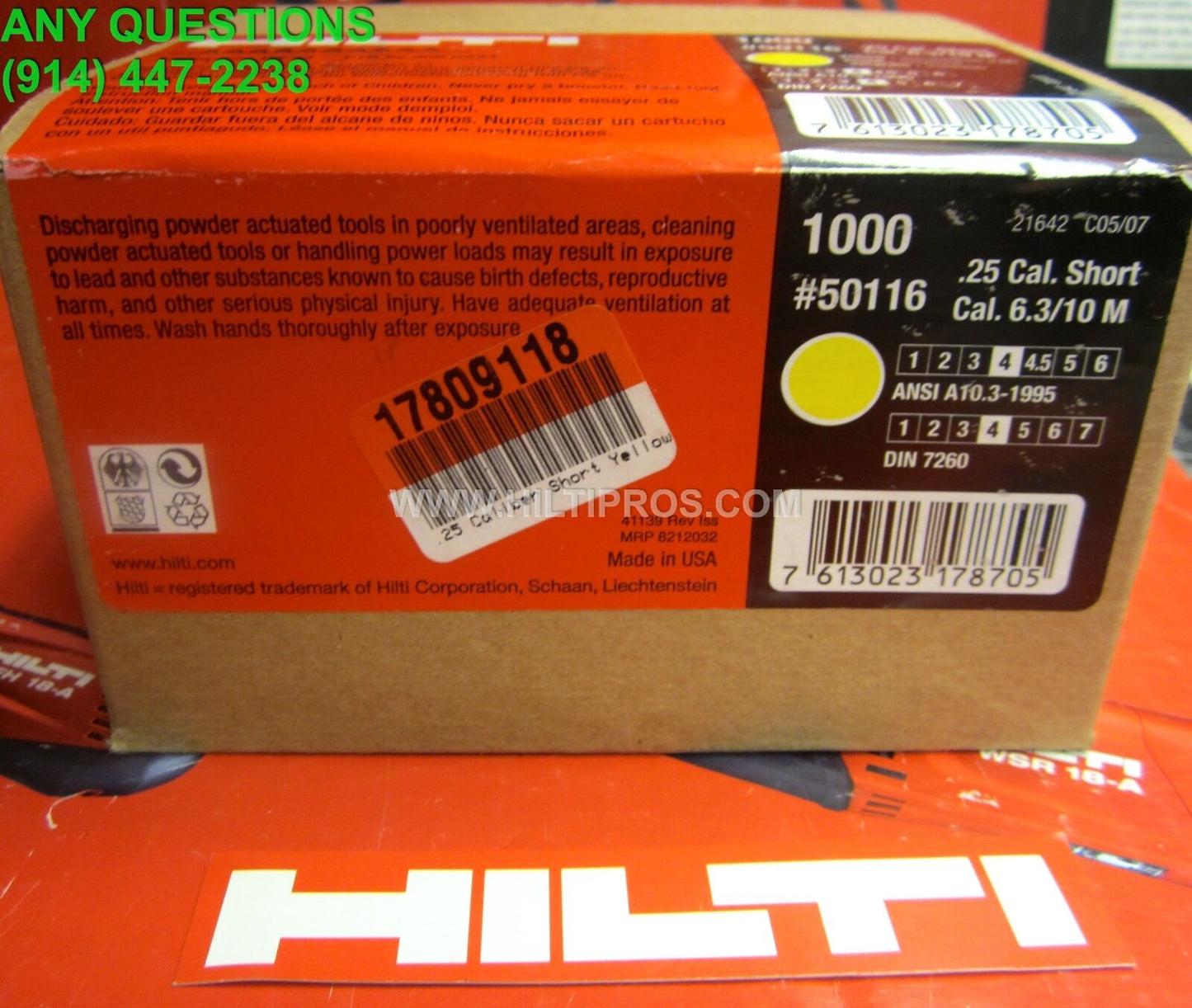 HILTI SHOT .25 CAL 6.3/10 M ,YELLOW ,5 CASES (5000),  NEW