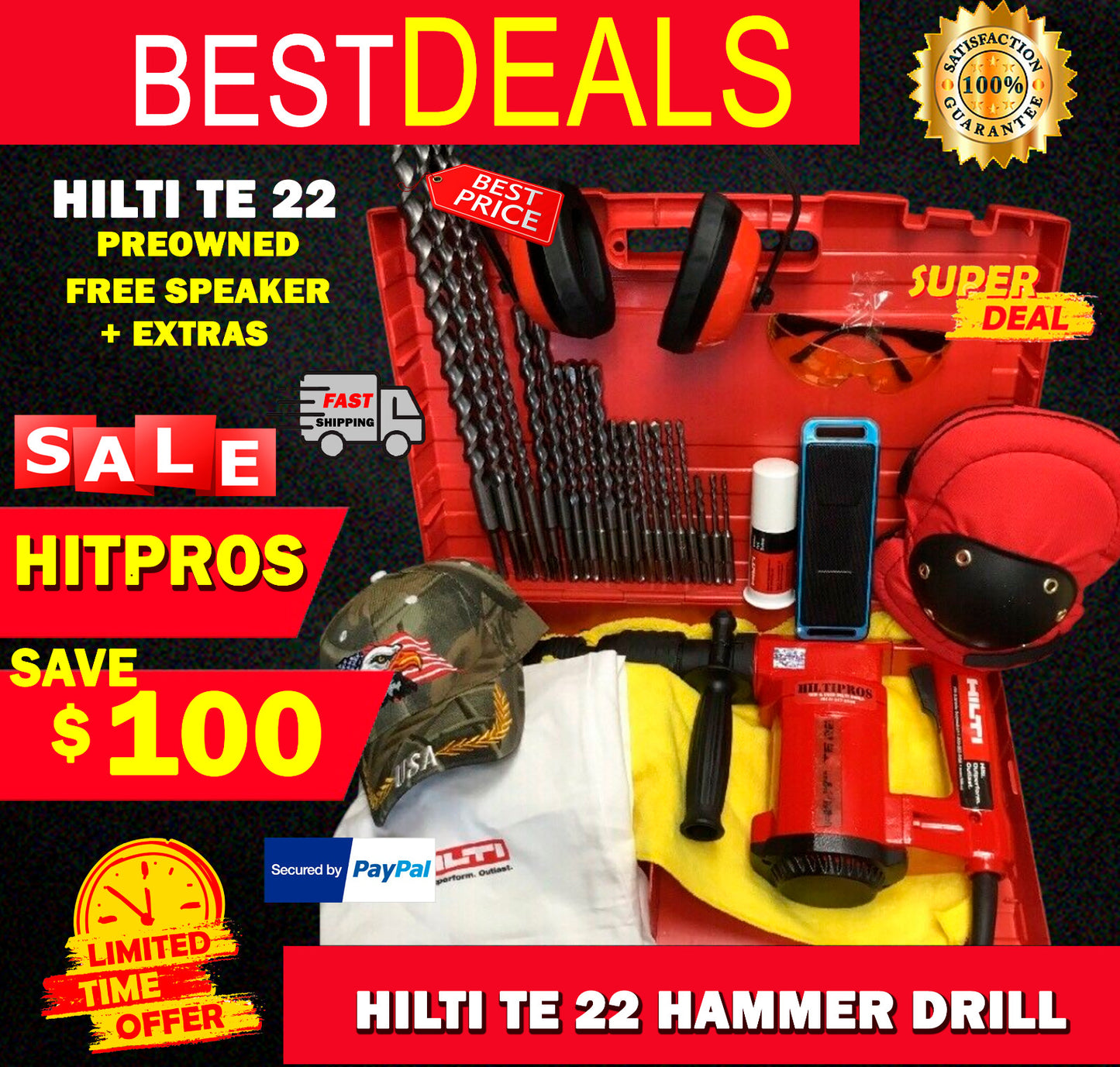 HILTI TE 22 HAMMER DRILL,PREOWNED, FREE SPEAKER,  EXTRAS,