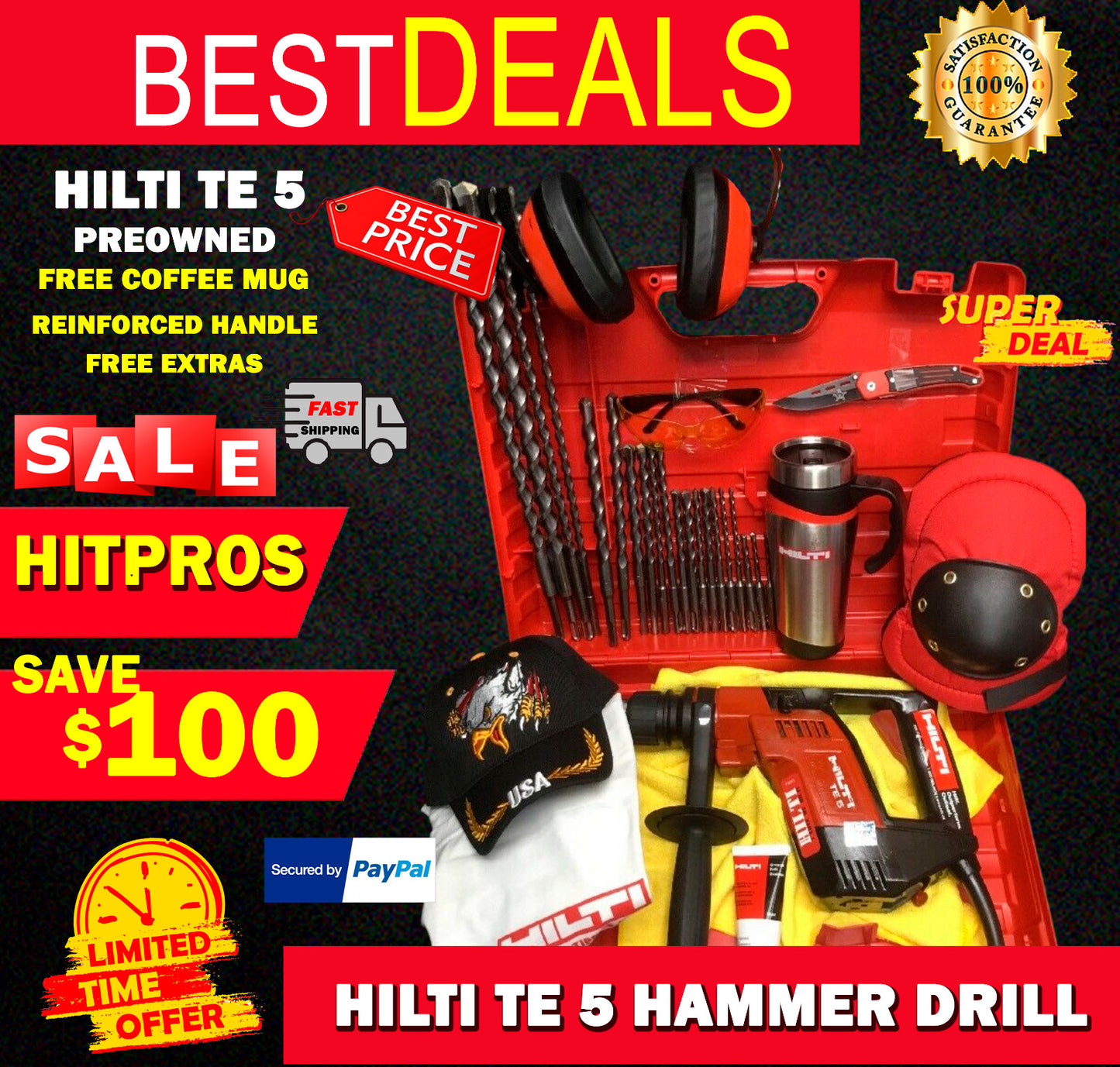 HILTI TE 5 HAMMER DRILL PREOWNED,REINFORCED HANDLE, FREE COFFEE MUG