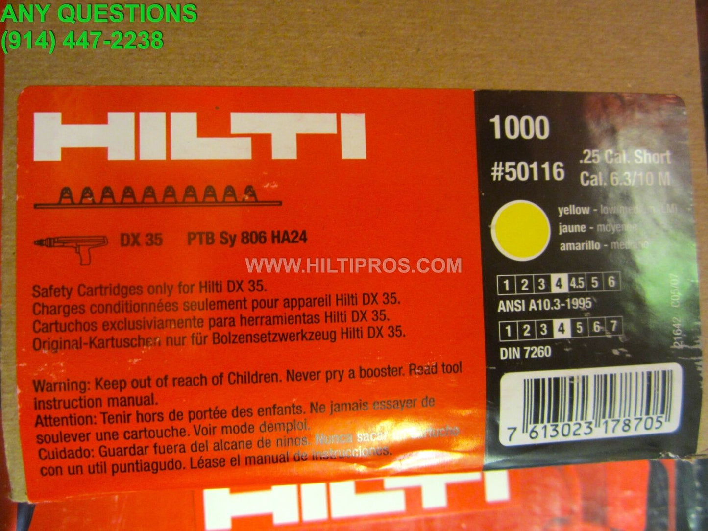 HILTI SHOT .25 CAL 6.3/10 M ,YELLOW ,5 CASES (5000),  NEW