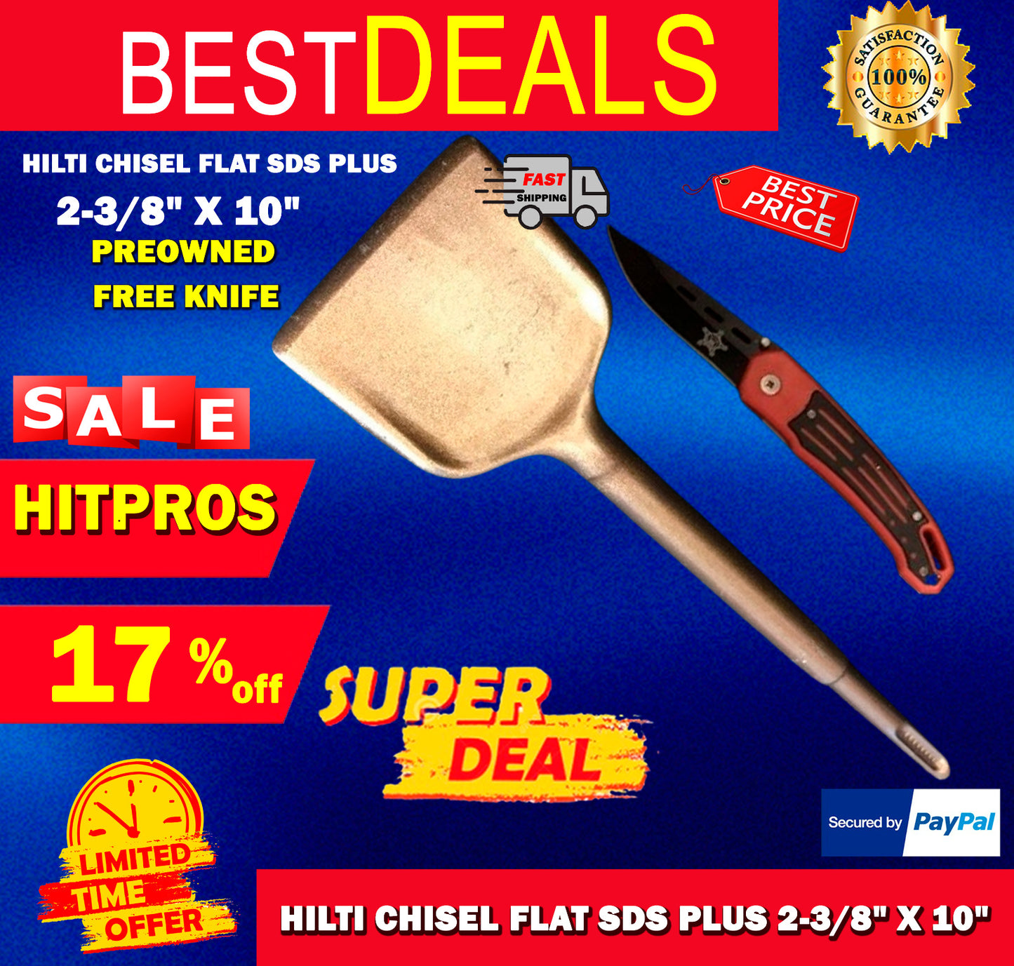 HILTI CHISEL FLAT SDS PLUS 2-3/8" X 10" PREOWNED