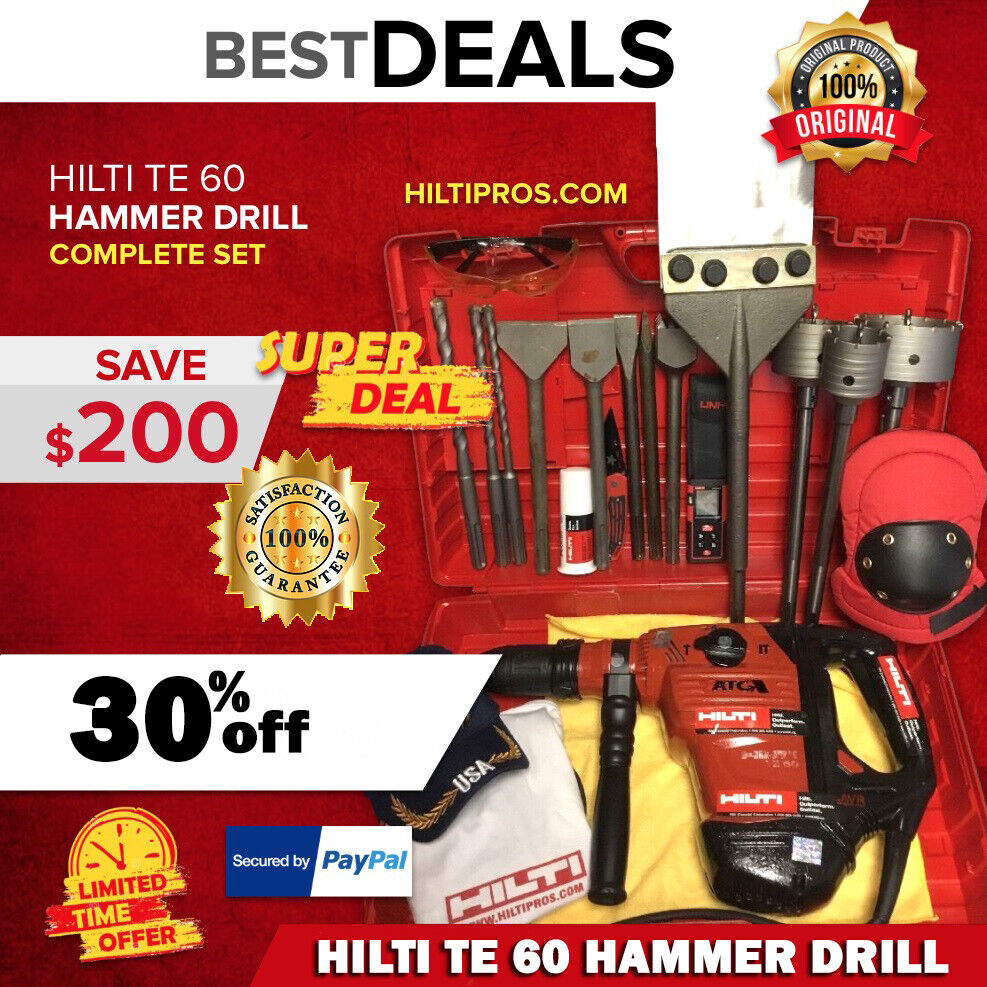 HILTI TE 60, PREOWNED, FREE LASER DISTANCE METER, BITS, A LOT EXTRAS