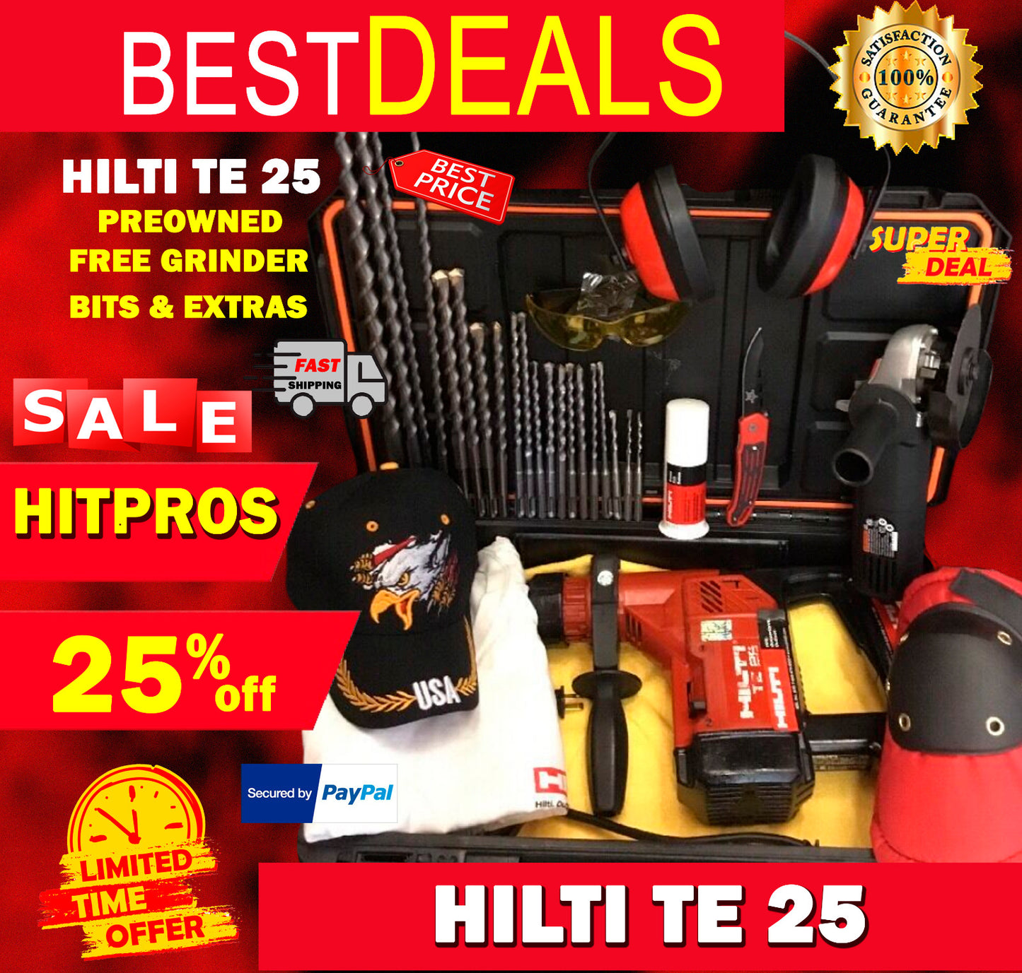 HILTI TE 25, PREOWNED, FREE GRINDER, BITS, A LOT OF EXTRAS