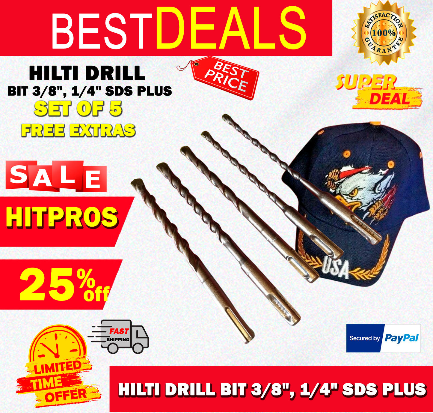 HILTI DRILL BIT 3/8", 1/4" SDS PLUS,SET OF 5,