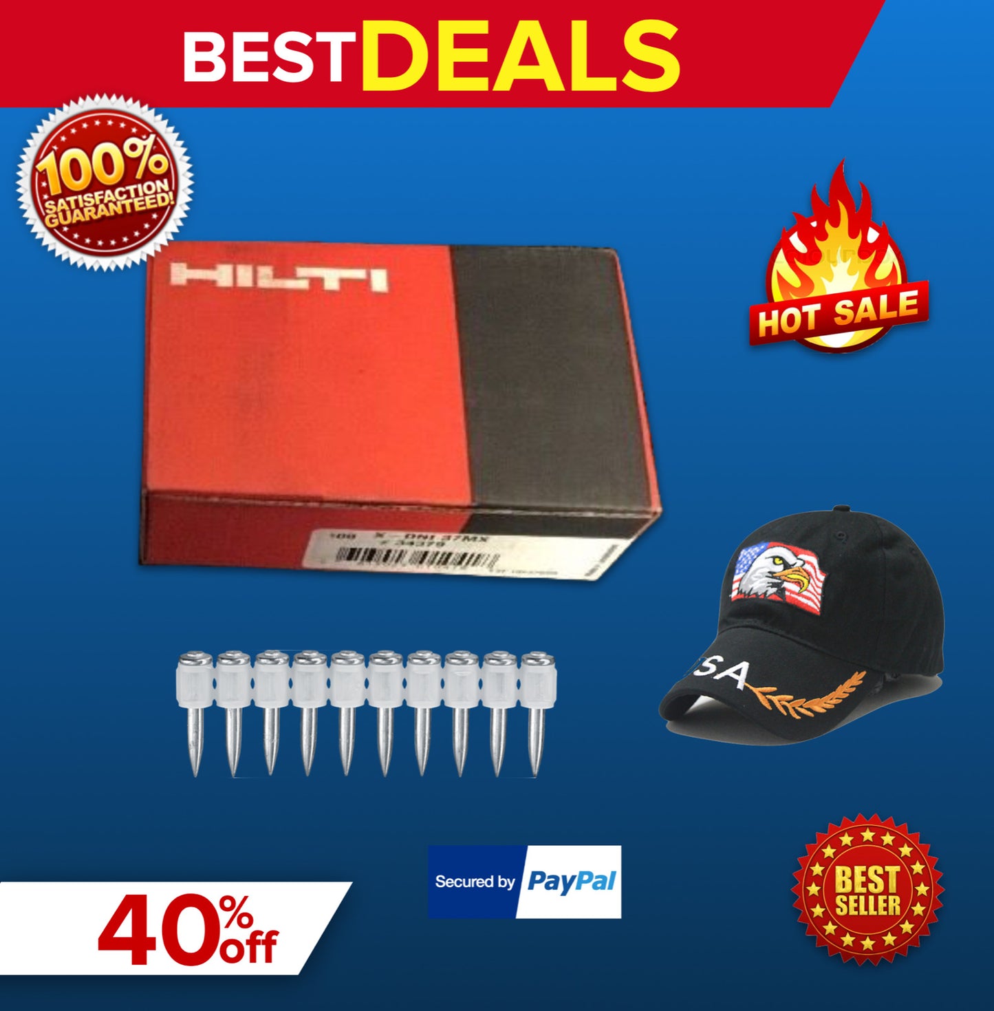 HILTI X-DNI 37 MX - BOX - 100 PC, FREE HAT, FAST SHIP