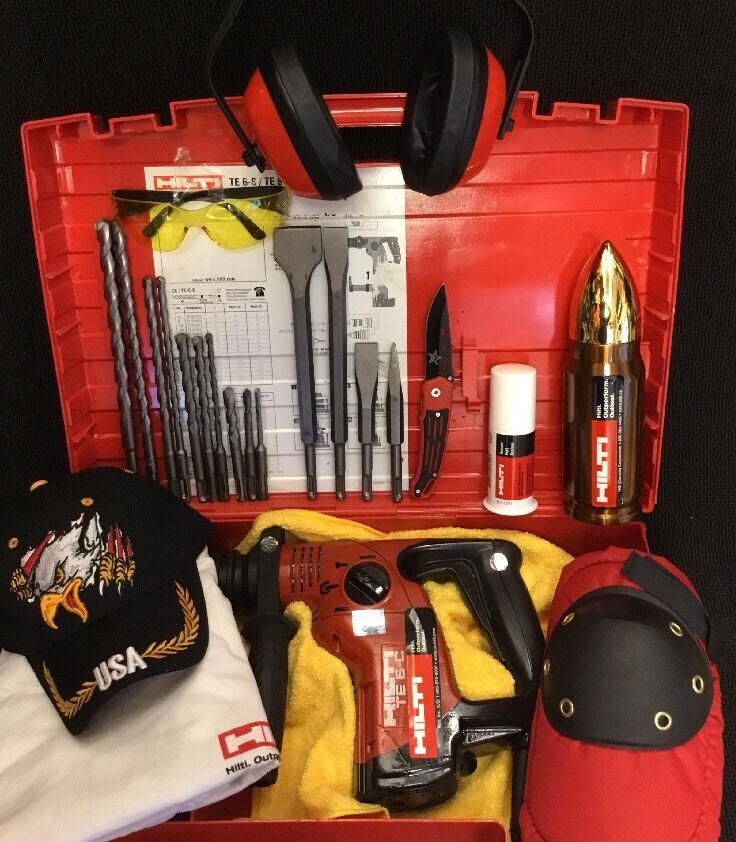 HILTI TE 6-C HAMMER DRILL, PREOWNED, FREE THERMO, LOT OF EXTRAS