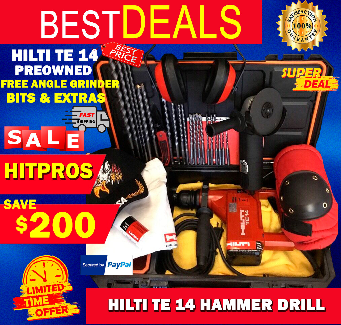 HILTI TE 14, PREOWNED, FREE ANGLE GRINDER, BITS, EXTRAS