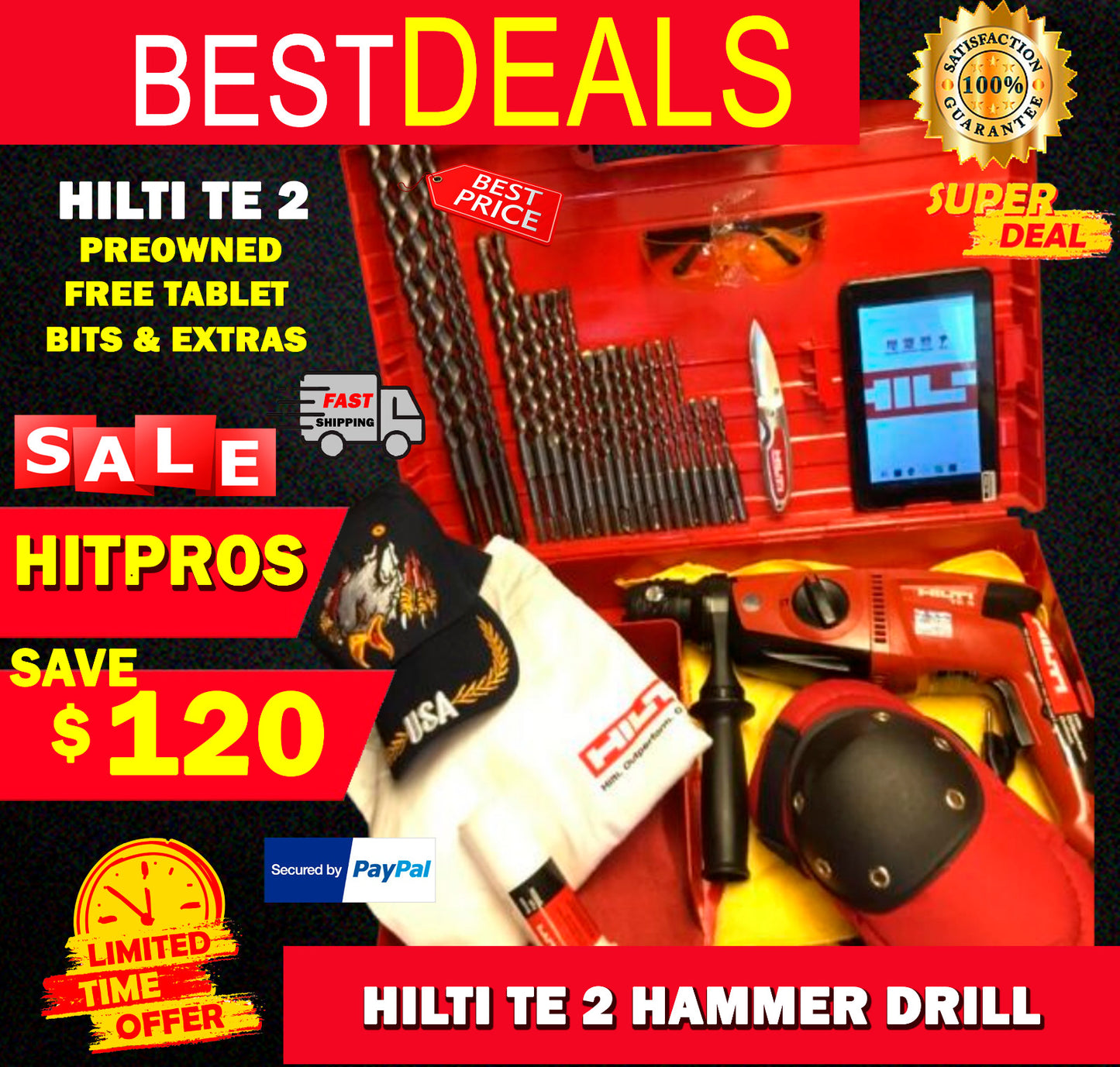 HILTI TE 2 DRILL, PREOWNED, FREE TABLET, BITS AND EXTRAS