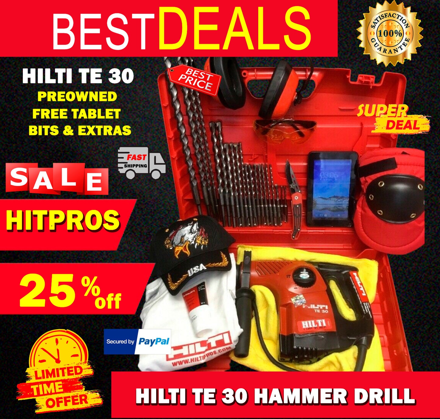 HILTI TE 30 HAMMER DRILL, PREOWNED, FREE TABLET, BITS, A LOT EXTRAS