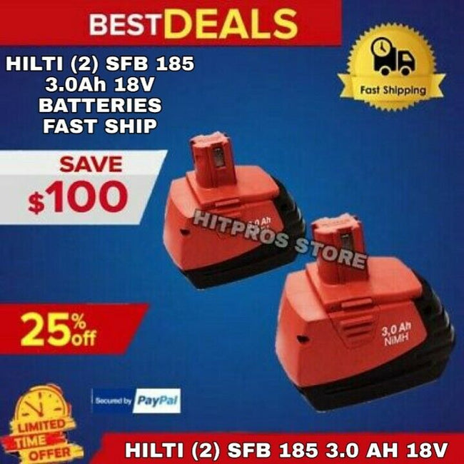 HILTI (2) SFB 185 3.0Ah 18V BATTERIES,IN EXCELLENT CONDITION ,DURABLE