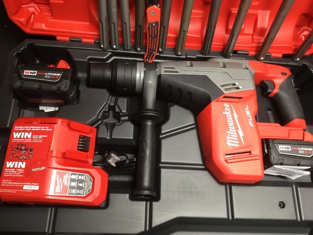 MILWAUKEE CORDLESS HAMMER DRILL, SDS MAX, FREE GRINDER, BUNCH EXTRAS, FAST SHIP