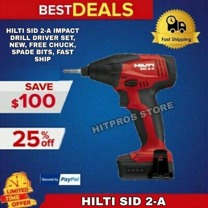 HILTI SID 2-A IMPACT DRILL DRIVER SET, NEW, FREE CHUCK, SPADE BITS