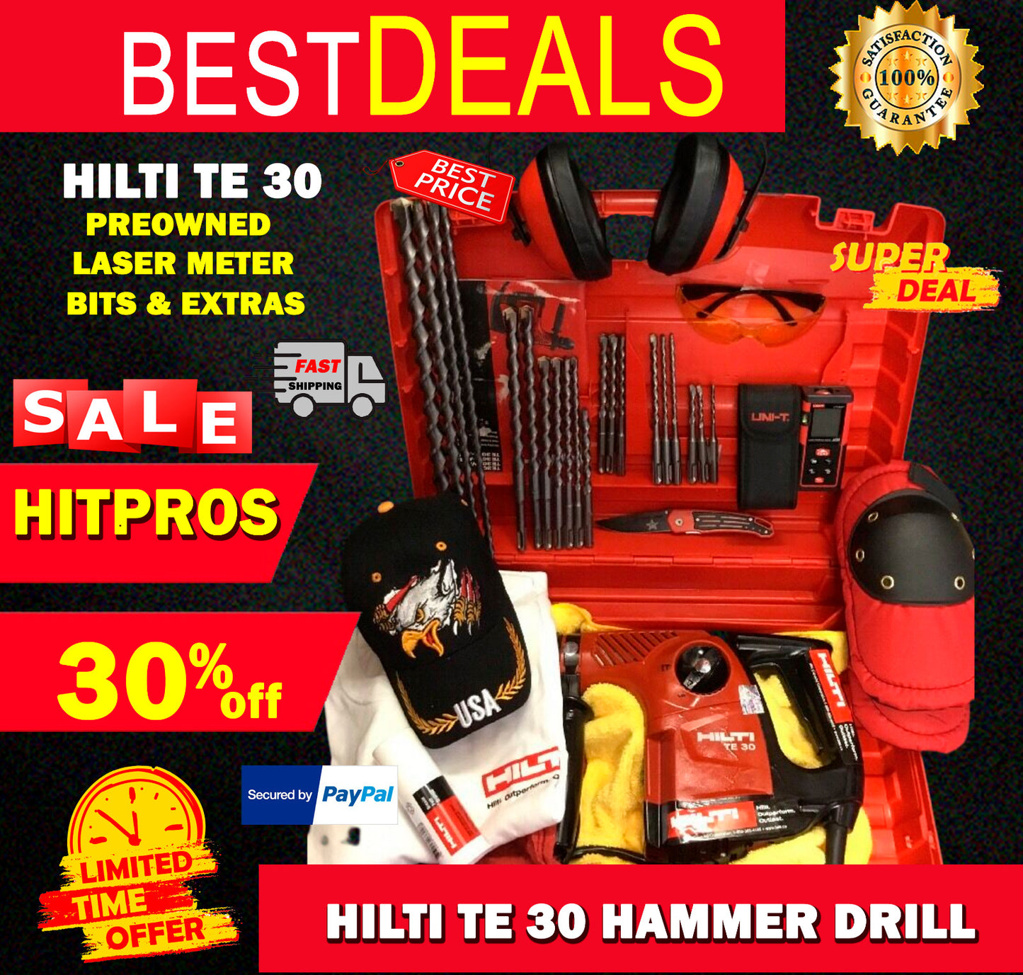 HILTI TE 30, PREOWNED , FREE LASER METER, BITS, EXTRAS