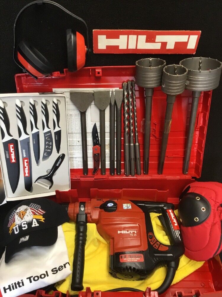 HILTI TE 56 HAMMER DRILL, PREOWNED, FREE KNIFE SET, A LOT OF EXTRAS, FAST SHIP