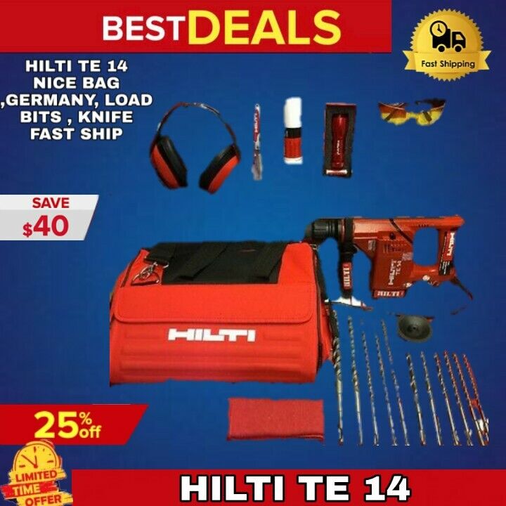 HILTI TE 14 HAMMER DRILL, NICE BAG , LOAD BITS , KNIFE